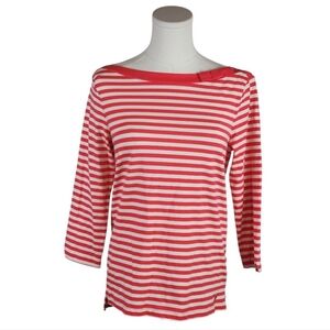 Kate Spade Red White Stripe Bow Shoulder Boatneck Top Size M Nautical Tee